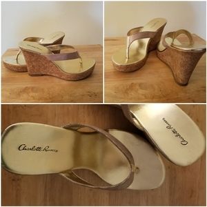 Gold wedge thong sandle